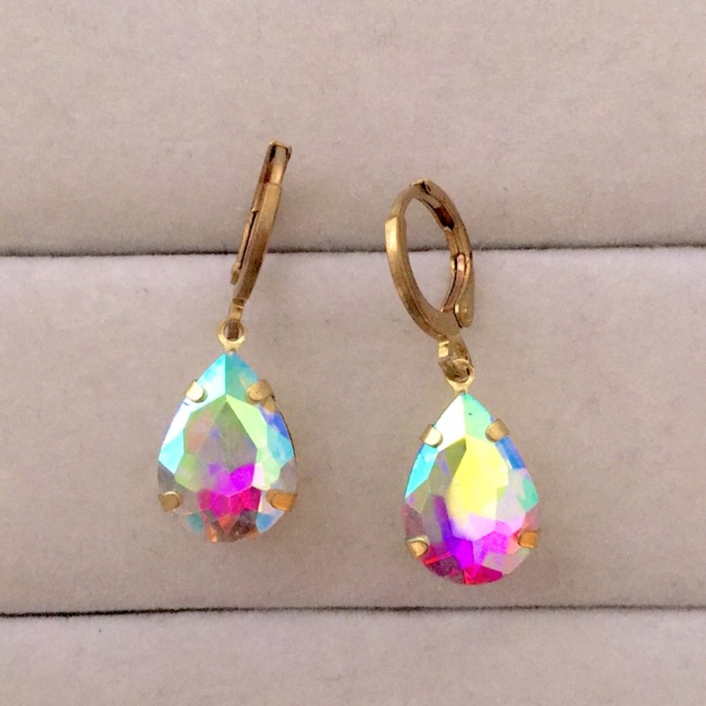 Aurora Borealis Crystal Pear Drop Earrings